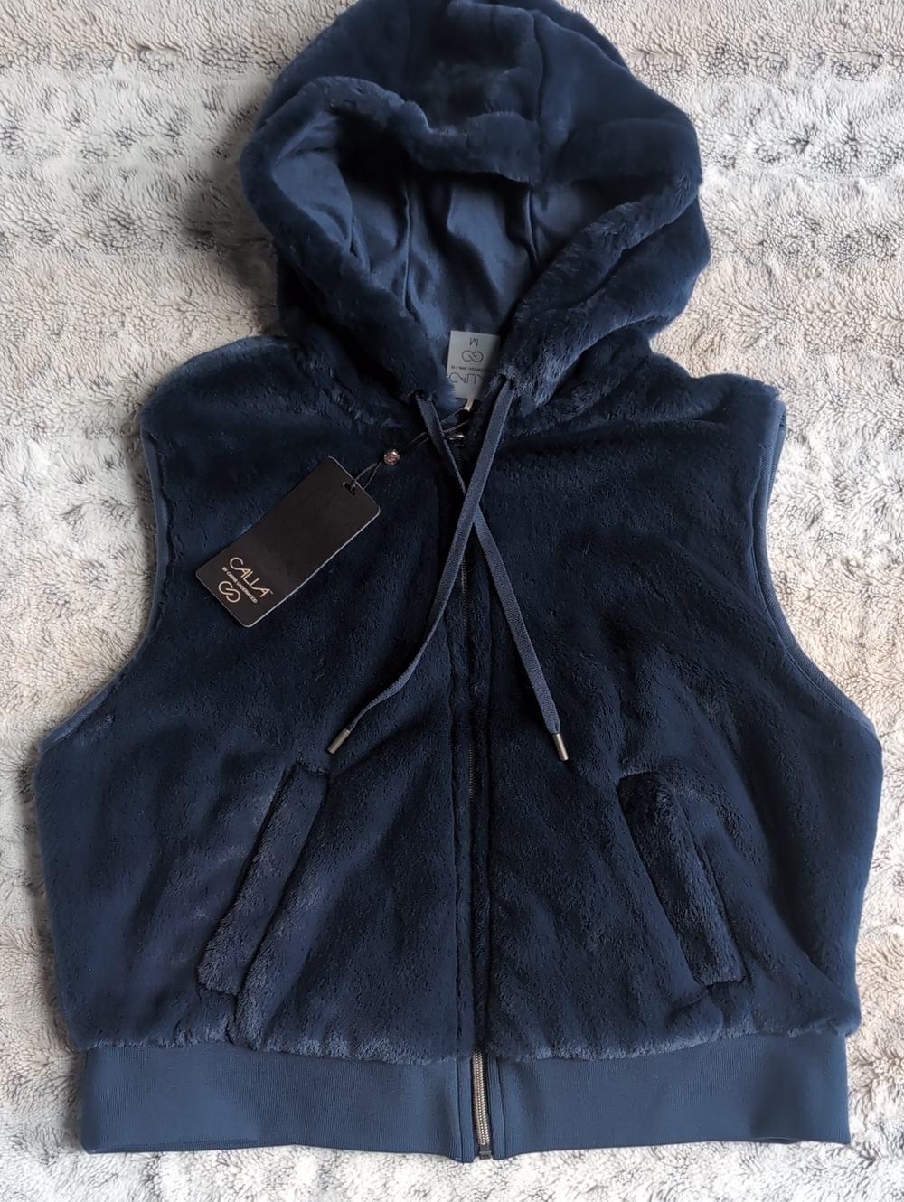 Calia Dark Denim Faux Fur Hooded Vest
